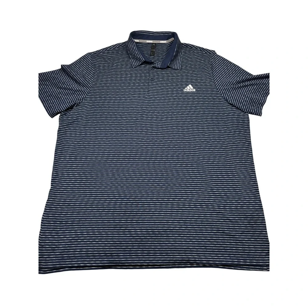 Adidas Ultimate365 Stripe Polo Shirt Mens 2XL‎ Navy Blue White Short Sleeve
